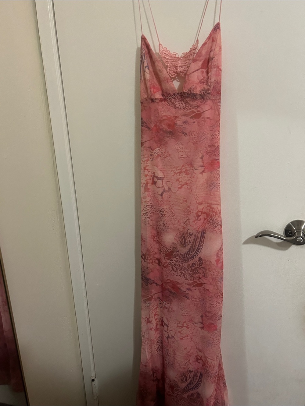 Fashion Nova Pink Paisley Lace-Trim Maxi Slip Dress